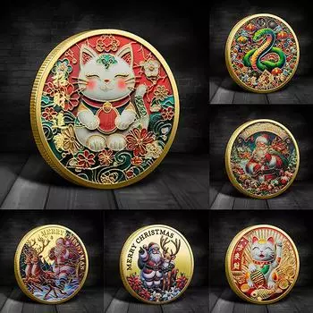 Красочные памятные монеты Lucky Cat, позолоченные коллекционные монеты Luck Of Cat, металлические коллекционные украшения в стиле фэн-шуй A2
