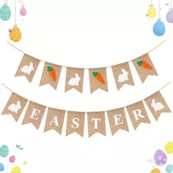 Красочные пасхальные украшения Баннер Легкая пасхальная подвесная гирлянда Пасхальный баннер из мешковины Весна Rabbit&Carrot