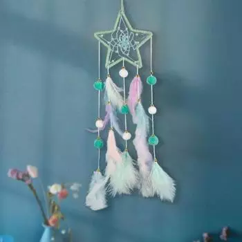 Красочные перья Ловец снов с лампой на полоске Гостиная Девичья спальня настенное искусство ручной работы Бохо Кот Луна Звезда Кролик Ловец снов Украшение A Cat розовый