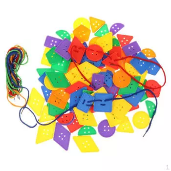 Красочные пластиковые геометрические пуговицы, игра с нитками и шнурками, развивающая игрушка для развития познавательных способностей