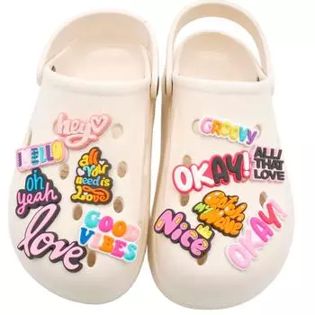 Красочные словесные подвески для сандалий-шлепанцев, английские буквы, клипсы для обуви, DIY аксессуары для сандалий, шлепанцев 19pcs