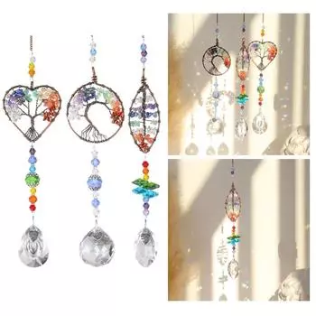 Красочные подвесные украшения в виде ловцов солнца в виде сердечек и листьев для украшения дома, сада, окна, автомобиля, комнаты