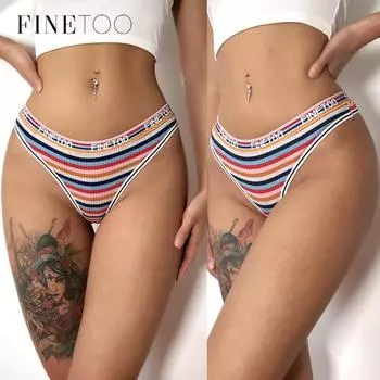 Красочные полосатые стринги, женские хлопковые стринги, сексуальные трусики FINETOO, стринги с низкой талией, женские трусы, удобные трусики, нижнее белье S