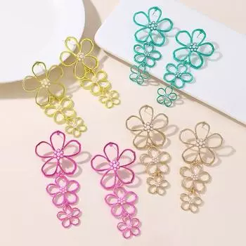 Красочные полые металлические большие серьги-цветы для женщин Простые уличные праздничные серьги-подвески Милые украшения для ушей для девочек Аксессуары