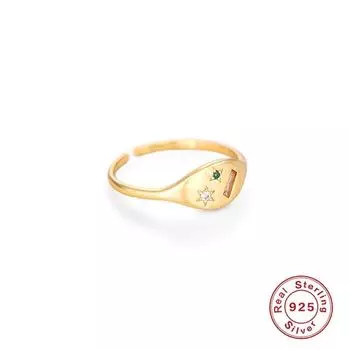 Красочные повседневные золотые открытые кольца для женщин и девочек, хрустальное кольцо с луной и звездой, ювелирные изделия из стерлингового серебра, нестандартное кольцо на палец для женщин Resizable белый