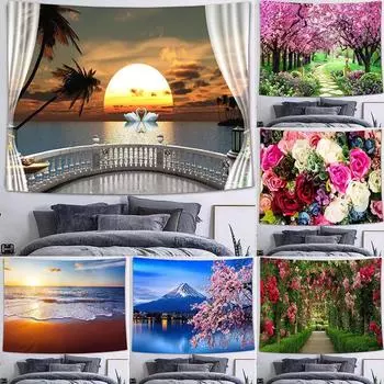 Красочные психоделические украшения для дома Картина с изображением роз Гобелен Закат Настенная картина в стиле бохо 100x75cm