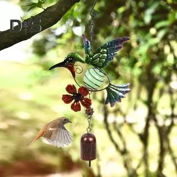 Красочные птицы, цветы, колокольчики с алюминиевыми трубками/колоколом, светящийся в темноте шаровой крючок, садовое патио, наружное украшение, металлический подвесной кулон с колокольчиком ветра B синий