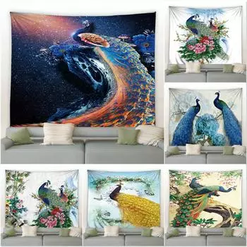 Красочные птицы, цветы, растения, настенный гобелен, украшение для спальни, фоновое одеяло, гобелен с павлиньим узором 150x100cm