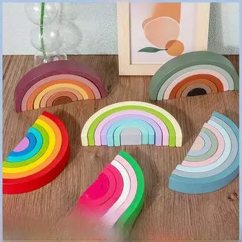 Красочные радужные блоки для укладки: Деревянный пазл для раннего развития детей 0.23kg; 16.5*8.5*3cm