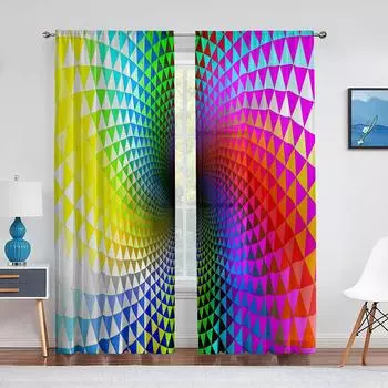 Красочные Радужные Шторы Геометрический Узор Шторы Абстрактные Шторы для Спальни Гостиной Окна Тонкие Шторы 2 панели 75% затемнения 100W130H(CM)40x51in&rod pocket