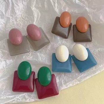 Красочные ретро-серьги из акрила с французской геометрией — элитный гонконгский стиль кофейный/оранжевый