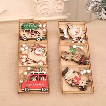Красочные рождественские деревянные подвески подарочная коробка автомобиль Санта-Клаус подвеска Рождественская елка подвеска подарок Car