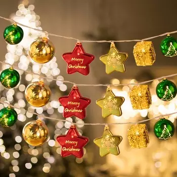 Красочные рождественские шары светодиодные гирлянды полые шары со звездами напечатанные веселые рождественские гирлянды рождественские елки подвесные светильники