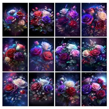 Красочные розы Алмазная картина Новая коллекция 2024 Свежие цветы Diy Полный квадратный круглый дрель Стразы Вышивка Цветочная мозаика Наборы для вышивки крестом Square drill 30x40cm
