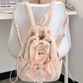 Красочные рюкзаки конфетного цвета, модные многофункциональные, вместительные, со шнурком, теплые, дорожные, пушистые, наплечные сумки для девочек