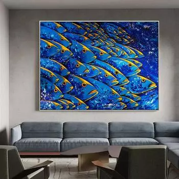 Красочные рыбы постеры и принты с животными Абстрактная картина маслом на холсте Настенные картины для детей Декор интерьера гостиной без рамы 21x30cm No Framed