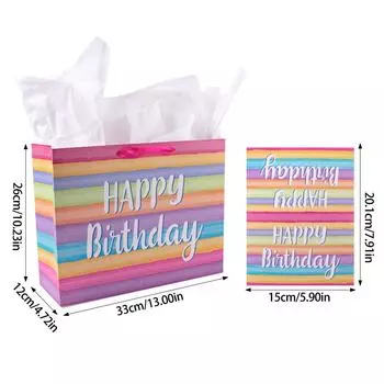 Красочные С Днем Рождения Подарочный Пакет Упаковка Бумажная Коробка С Поздравительной Открыткой День Рождения Портативные Сумки-Хоумейнджеры Сувениры На День Рождения 33x26x12cm