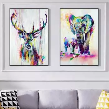 Красочные семейные картины с оленями и слонами на холсте, художественные постеры и принты, скандинавские животные на стенах, художественные картинки для домашнего декора 21*30cm