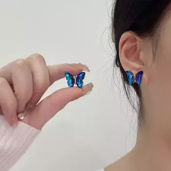 Красочные серьги-бабочки для женщин, темпераментные серьги-гвоздики из кристаллов, корейская мода, украшения для ушей Y2k, аксессуары для невесты, девушки, вечеринки, помолвки, подарки небесно-голубой