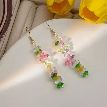 Красочные серьги из бисера с камнями неправильной формы, свежие для лета, с подвесками дофамина, подвески в лесном стиле разноцветный