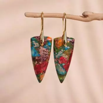 Красочные серьги из императорской яшмы, серьги-капли из императорской яшмы с покрытием из 18-каратного золота, натуральные драгоценные камни для женщин и девочек