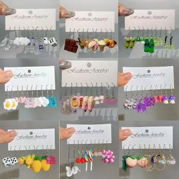 Красочные серьги-капли с бабочками и сердечками, милые смоляные мультяшные серьги для женщин, полимерные цветы, серебряные аксессуары, ювелирные изделия