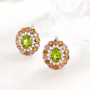 Красочные серьги-клипсы с цветком 2024, весна, натуральный перидот, турмалин, серебро 925 пробы, изысканные украшения для женщин, мам, хороший подарок зелёный