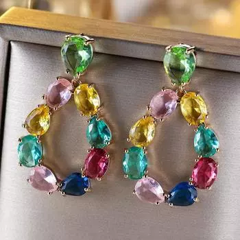 Красочные серьги-подвески с кристаллами циркония в форме капли воды для женщин, роскошные серьги золотого цвета для свадебной вечеринки, изысканные ювелирные изделия разноцветный