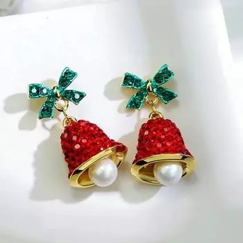 Красочные серьги в форме рождественской елки из циркона для женщин, серьги-колокольчики с бантом и жемчугом для девочек, праздничные украшения на Новый год