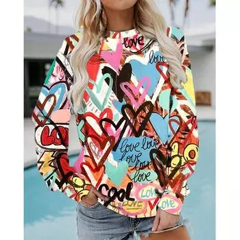 Красочные сердечки с рисунком граффити искусство любовь 3D принт толстовки женские с длинным рукавом толстовки уличная одежда пуловеры верхняя женская одежда S
