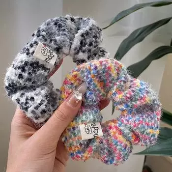 Красочные шерстяные плюшевые женские резинки для волос, осень-зима 2023, теплая мягкая веревка для головы, эластичные ленты для волос, головной убор Chouchou Cheveux чёрный