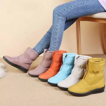 Красочные современные модные зимние ботинки женские зимние сапоги плоские нескользящие водонепроницаемые женские ботильоны теплые плюшевые большие размеры 41 36 бежевый