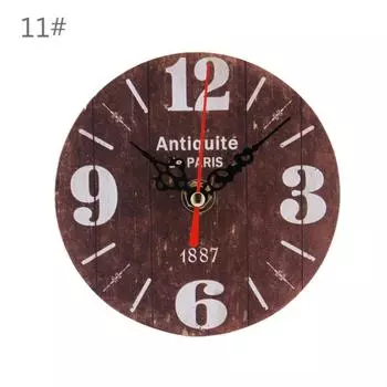Красочные старинные деревенский стиль тихий номер имитация дерева декоративные круглые кварцевые настенные часы 11