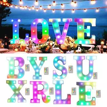 Красочные светодиодные буквы с дистанционным управлением, 4 режима мигания, регулируемые, легко повесить, вечеринка A