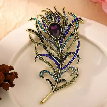 Красочные темперамент павлин брошь темперамент павлин лацкан булавки металлический значок перо женщины peacock feather