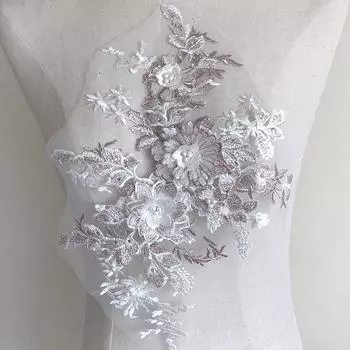 Красочные трехмерные ткани с вышивкой, стразы, сетка, кружевная аппликация, платье, ткань, нашивка, цветок, бисер 37*28cm вино красного