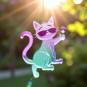 Красочные украшения в виде кошек, акриловые украшения в виде кошек, плоские 2D-украшения, милые украшения, подходящие для гостиной, стеклянной двери и стены One Size