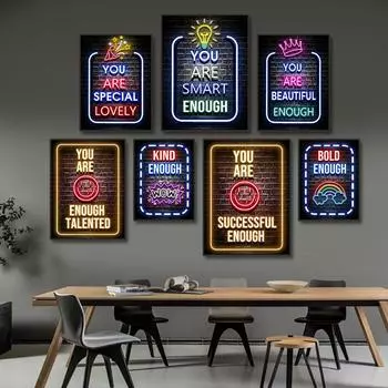 Красочные вдохновляющие цитаты, настенная живопись на холсте, скандинавские неоновые постеры и принты, картина для современного украшения гостиной 21x30 No Frame