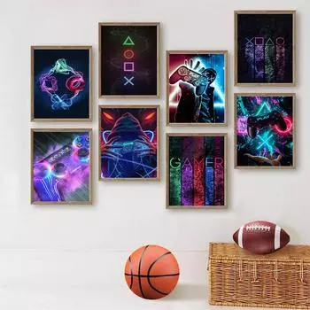 Красочные видеоигры, геймеры, настенная живопись на холсте, постеры на скандинавскую тему и принты, модные фотографии для мальчиков-подростков, декор для спальни 21x30cm No Framed