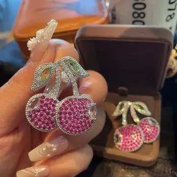 Красочные вишни, милые, игривые, микро-инкрустированные ювелирные серьги, высококачественные, фруктовые, весенние, ретро, свежие и универсальные