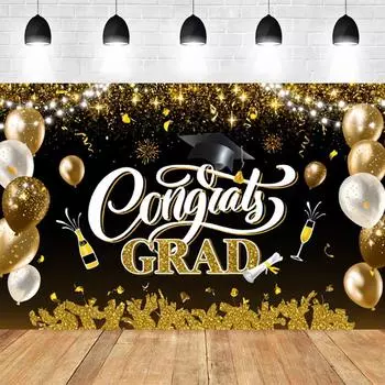 Красочные воздушные шары для выпускного вечера, приветственный баннер, золотистый фон с шампанским, церемониальные фоны, украшения, фотография 150x90cm фиолетовый