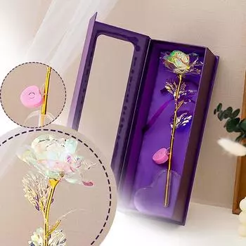 Красочные женские подарочные светодиодные розы из золотой фольги на День святого Валентина One Size фиолетовый