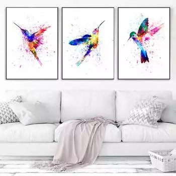 Красочный абстрактный плакат с колибри, настенная живопись на холсте, акварельная живопись, фотографии для гостиной, домашний декор 21x30 No Frame