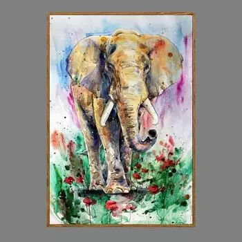 Красочный абстрактный слон 5D DIY Алмазная картина Акварельная животная серия Мозаичное искусство 20X30CM