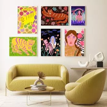 Красочные абстрактные картины на холсте с изображением тигра и цветка, глаза скандинавской девушки, ботанические постеры и принты, картины, декор гостиной 21*30cm