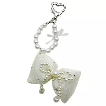 Красочный брелок для ключей с имитацией жемчуга, бусины, бабочка, цепочка для телефона, стильный бант, подвеска, брелок, украшение для кошелька, камеры белый