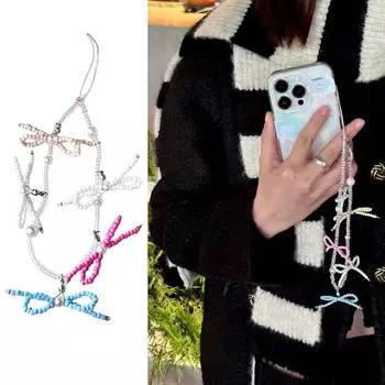 Красочный брелок ручной работы из бисера, бабочка, телефонная цепочка, уникальный и стильный бант, брелок, украшение для кошелька, камеры розовый