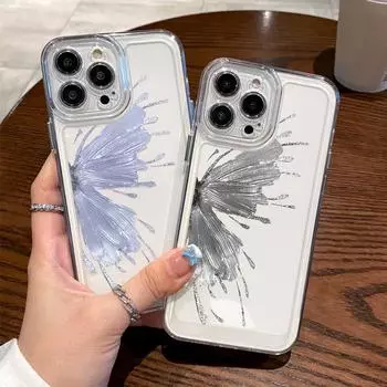Цветной чехол-бабочка для iPhone 16 15 14 Plus 13 12 Mini 11 Pro Max Xs Max Xr Xs X 8 7 Plus, противоударный мягкий силиконовый прозрачный защитный чехол для линз iPhone 15 синий