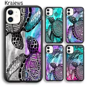 Красочный чехол для телефона Krajews Turtles с панцирем морской черепахи для iPhone 14 5 6 7 8 plus XR XS 11 12 13 pro max Galaxy S21 S22 iPhone 6plus