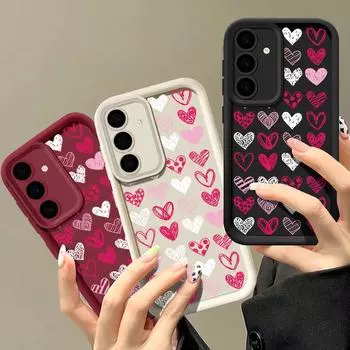 Красочный чехол для телефона Love Heart для Samsung S25 S24 S22 Ultra Plus S23 S21 S20 Fe A55 A54 A53 A52 A35 A15 5g противоударный силиконовый мягкий чехол Samsung S24 чёрный